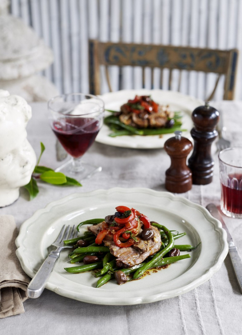 Slow Roasted Shoulder of Lamb with Warm Tomato and Black Olive Salad