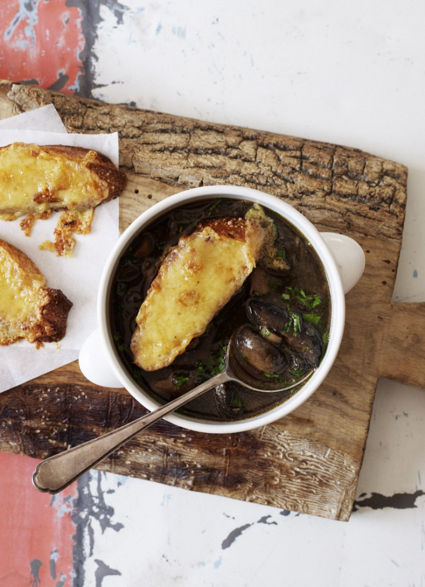 Mixed Mushroom Soup with Cheesy Toasts