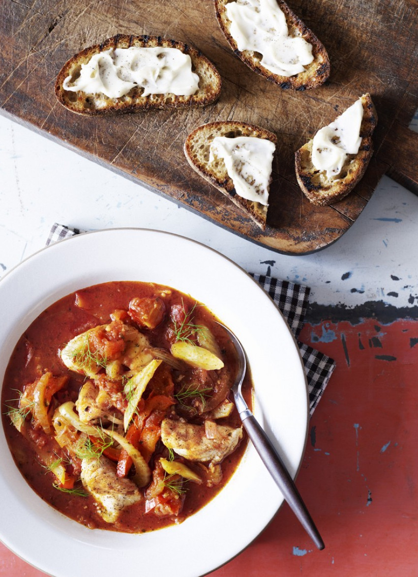 Fish Soup with Roasted Tomatoes, Paprika and Oregano 