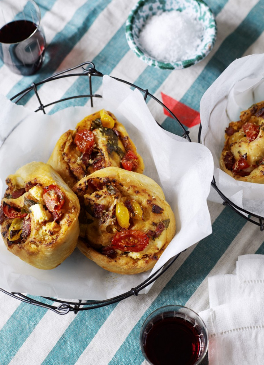 Tomato, Basil and Feta Rolls