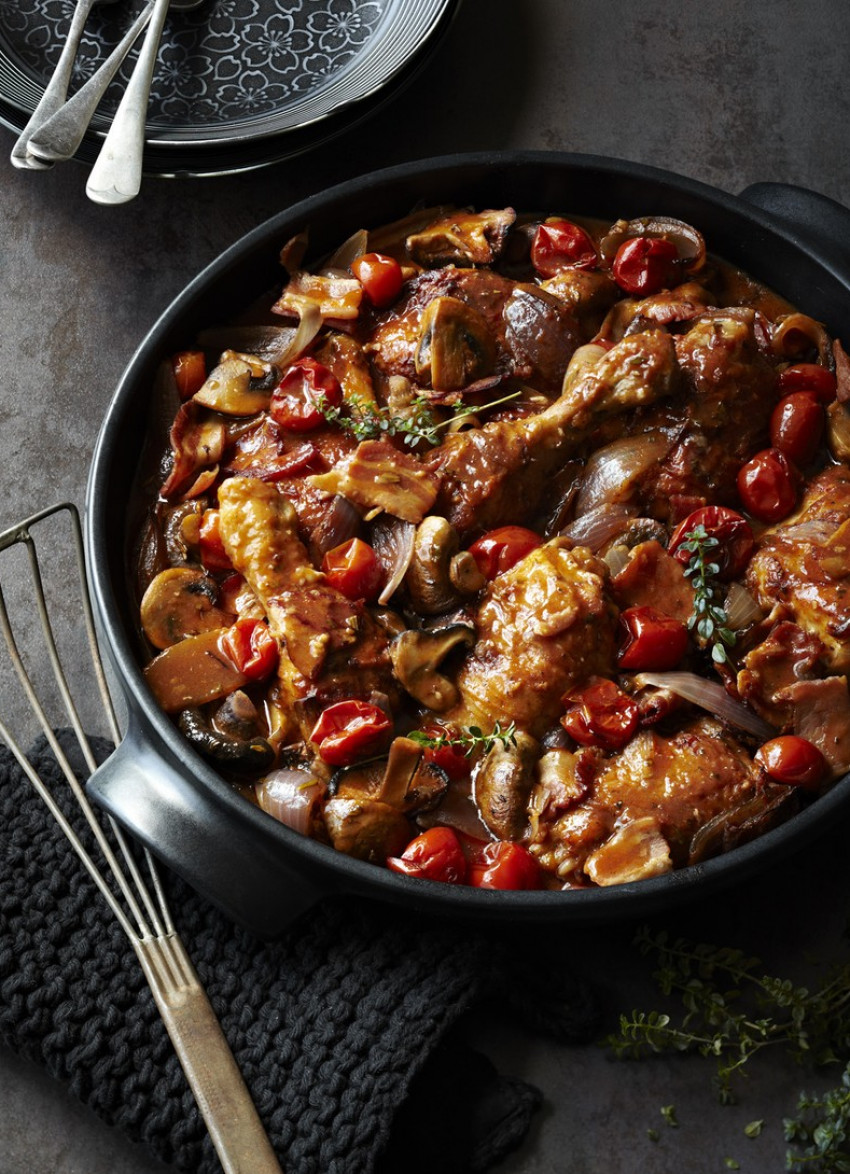 Chicken with Mushrooms, Bacon and Tomatoes