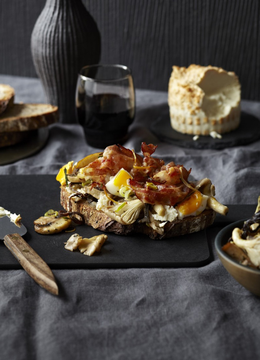 Smoked Ricotta and Mushroom Toasts with Pancetta