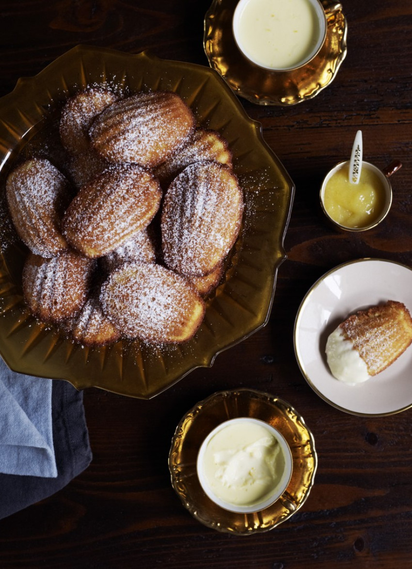 Warm Lemon Madeleines with Lemon Posset and Lemon Curd