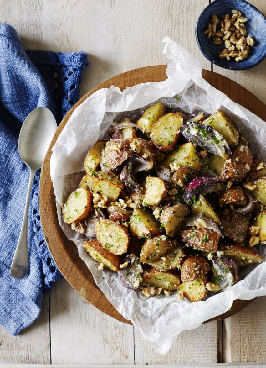 Warm Roasted Potato Salad with Parmesan, Walnut and Garlic Mayo