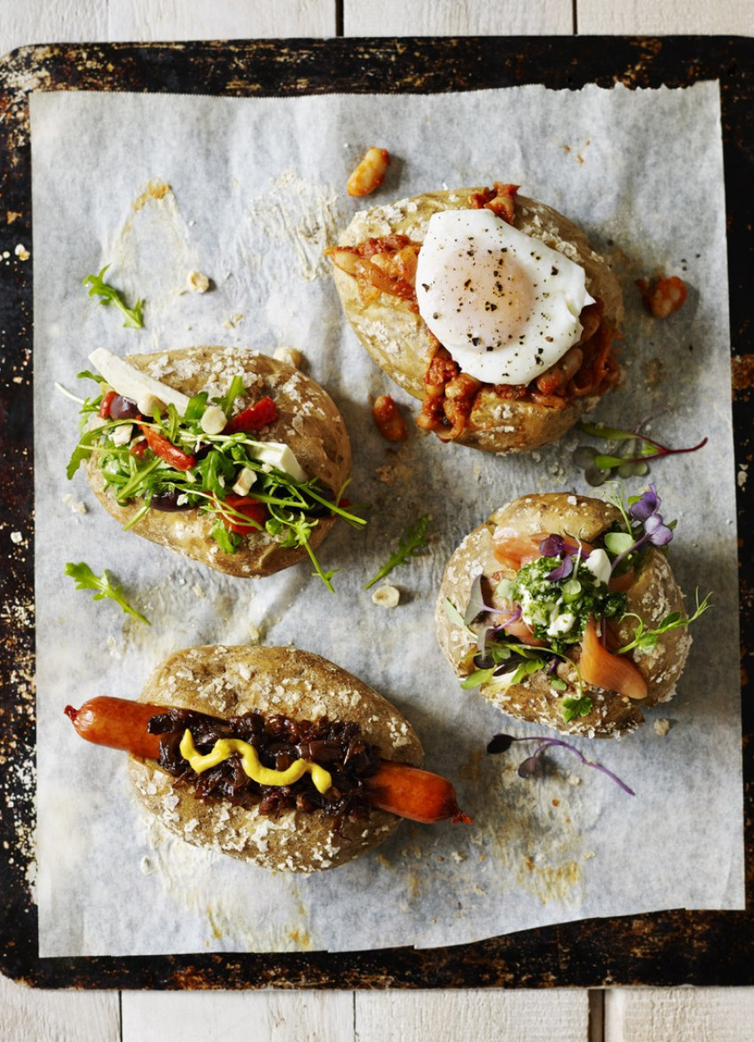 Baked Potatoes with Smoked Salmon with Herb and Spring Onion Salsa 