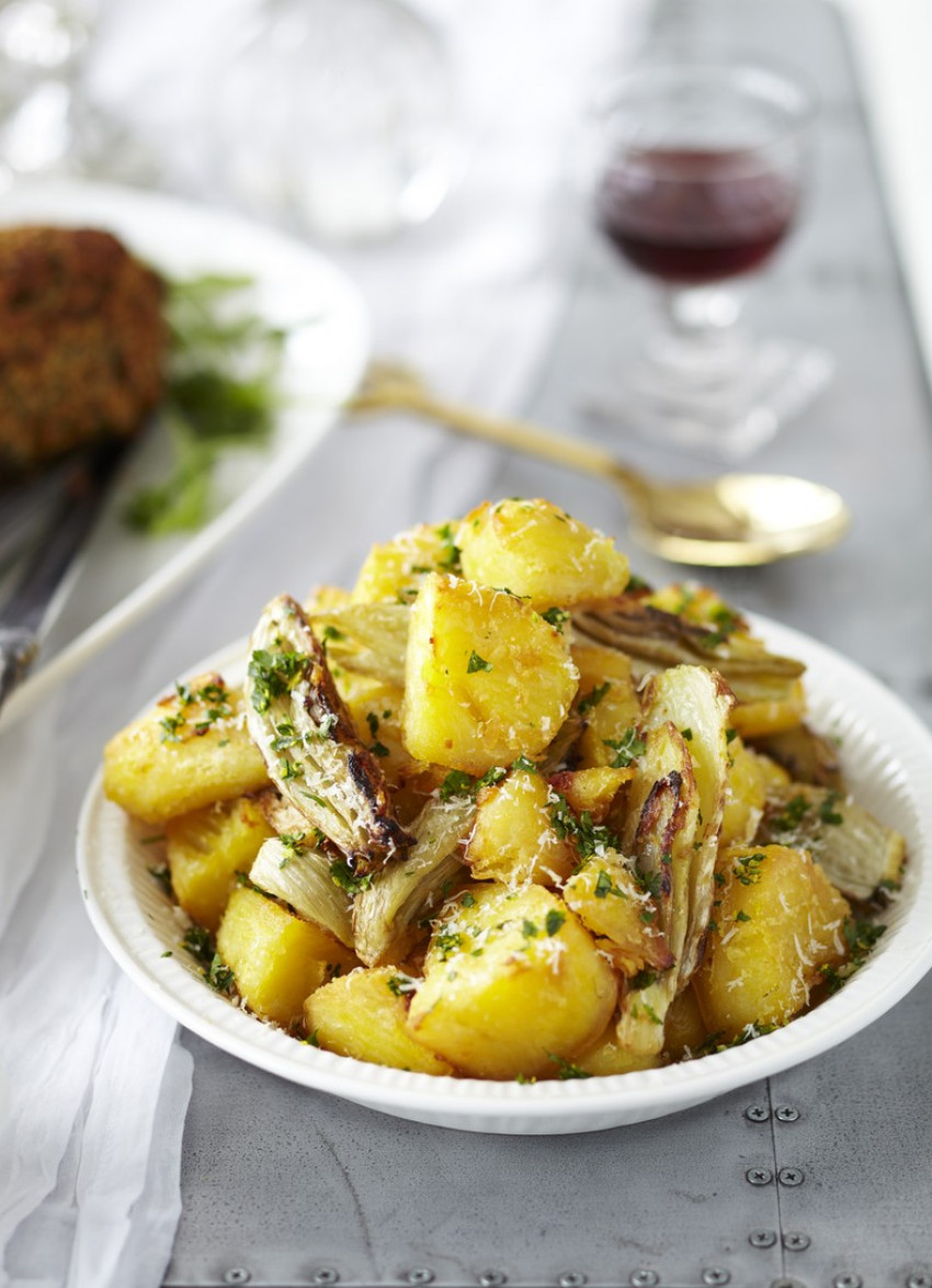 Crispy Roasted Potatoes and Fennel with Gremolata and Parmesan