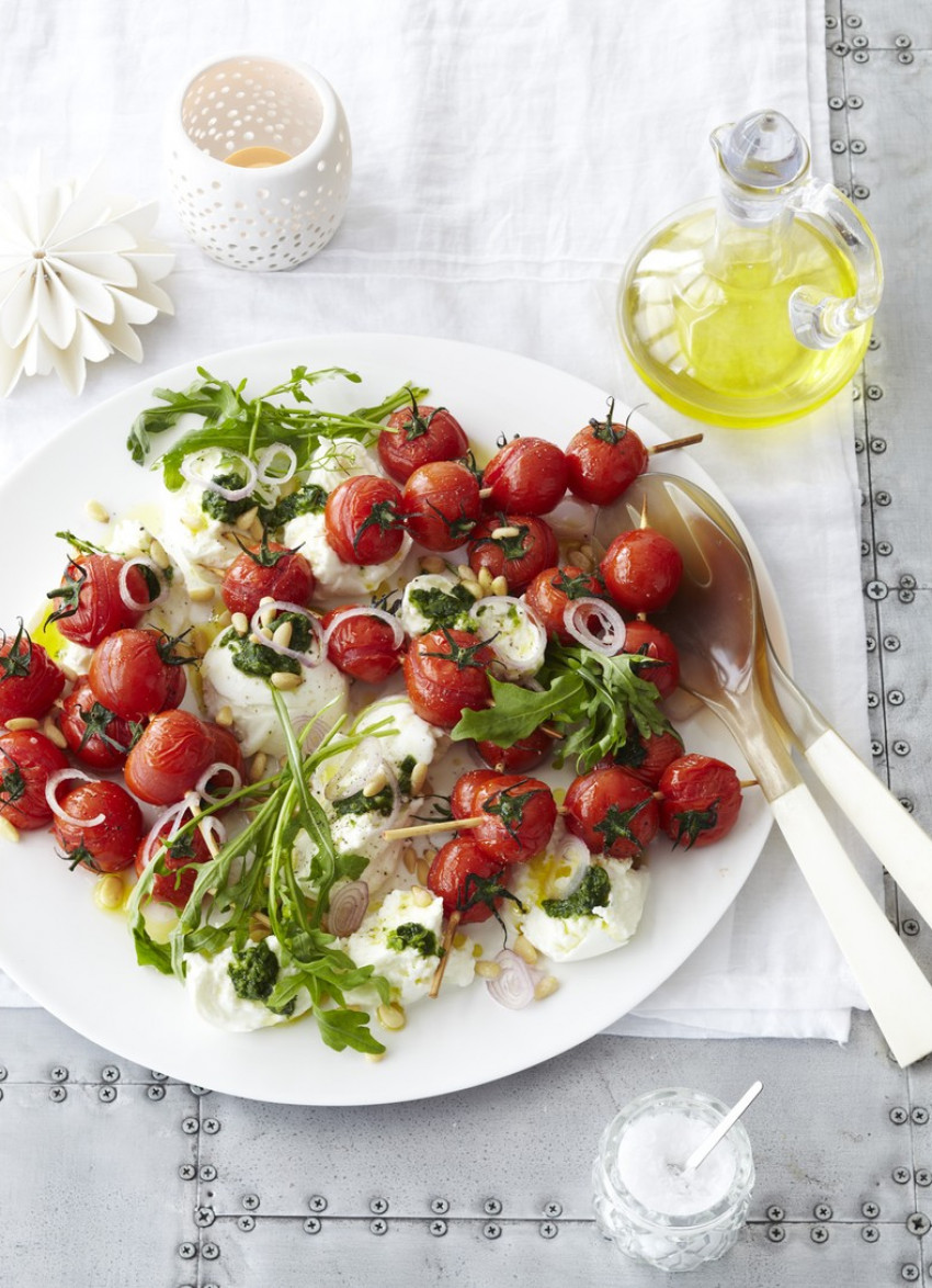 Roasted Cherry Tomatoes with Mozzarella and Herb Dressing