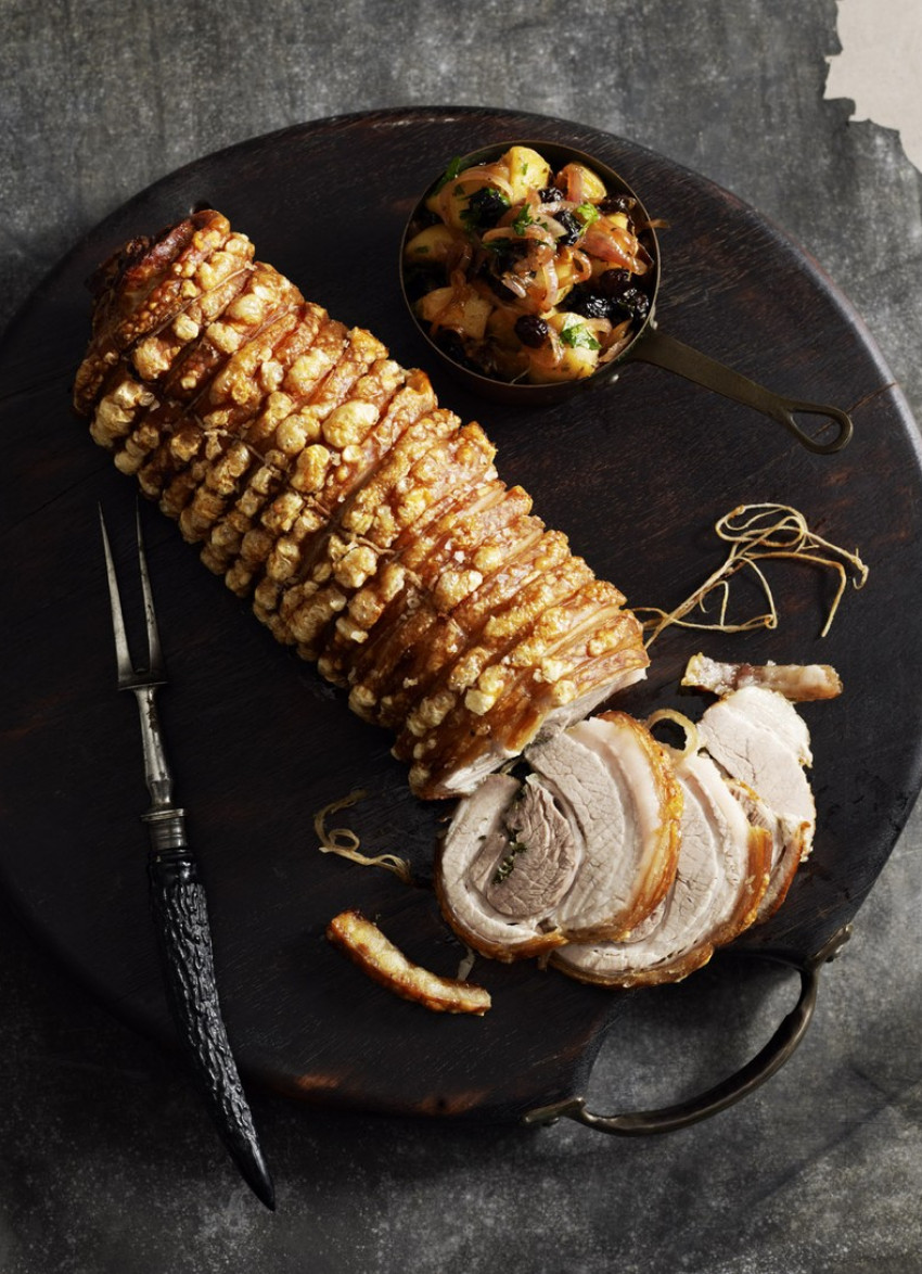 Rolled and Roasted Pork Belly with Preserved Lemon, Rosemary and Chilli 