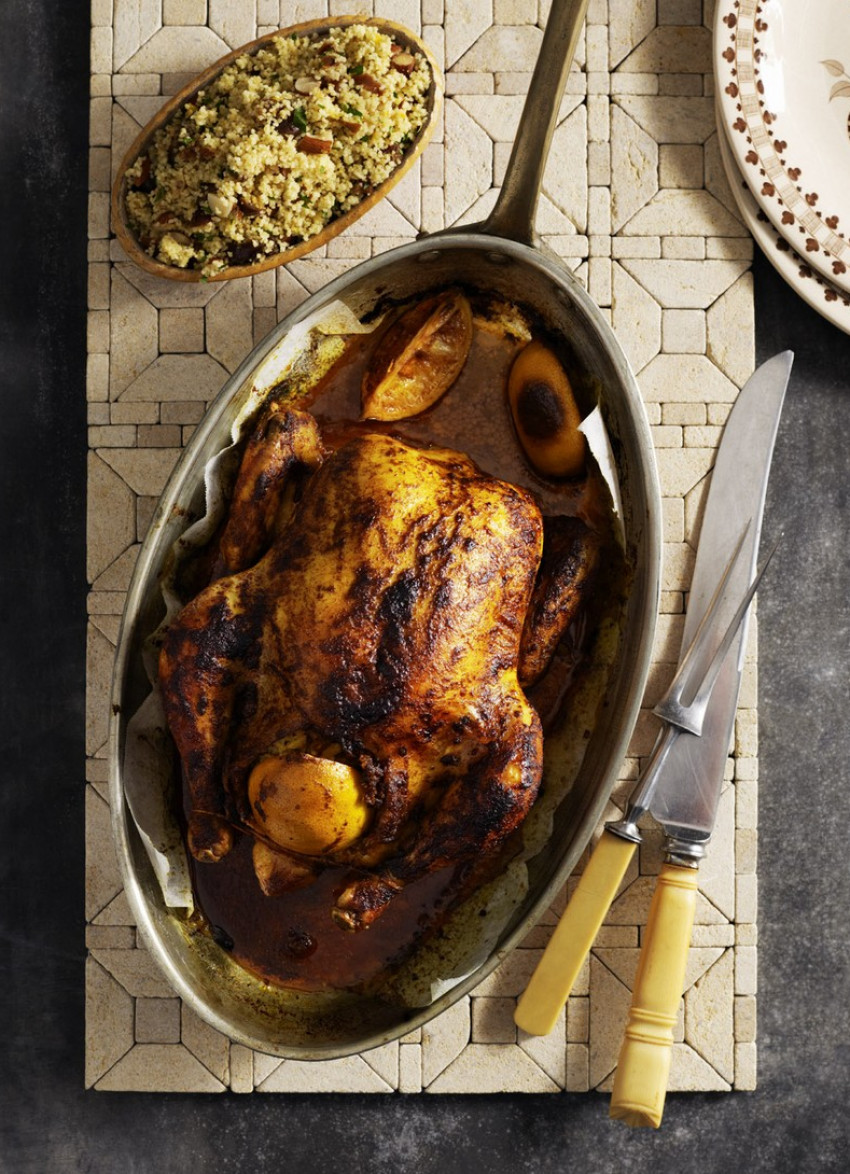 Moroccan Roast Chicken with Couscous Stuffing 