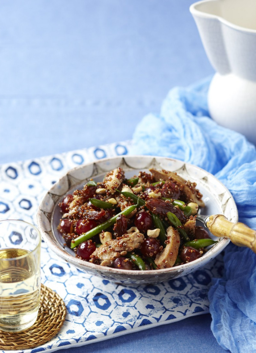 Quinoa, Chicken, Date, Red Grape and Hazelnut Salad