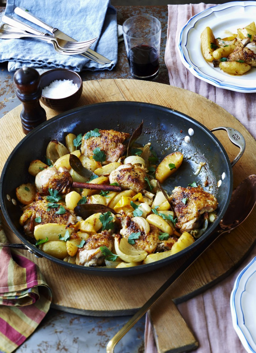 Braised Chicken with Lemon and Oregano Potatoes