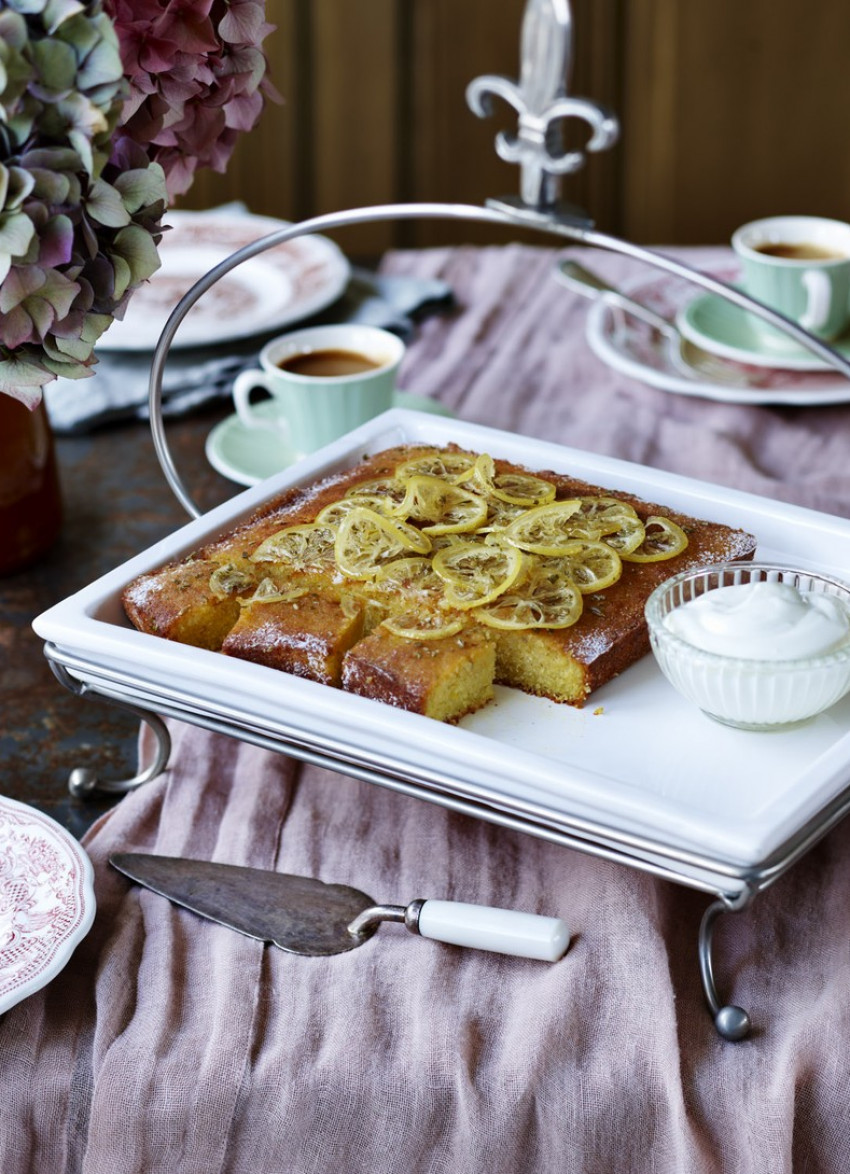 Orange, Almond and Semolina Cake with Lemon, Rosemary and Fennel Seed Syrup