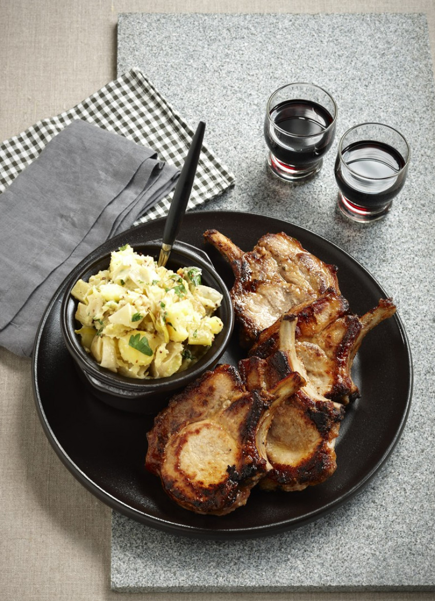 Brined Pork Chops with Leek and Mustard Mash