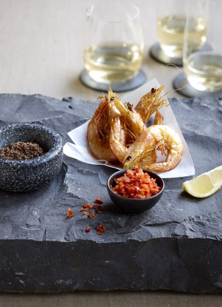 Prawns with Szechuan Salt and Chilli, Lime Salt