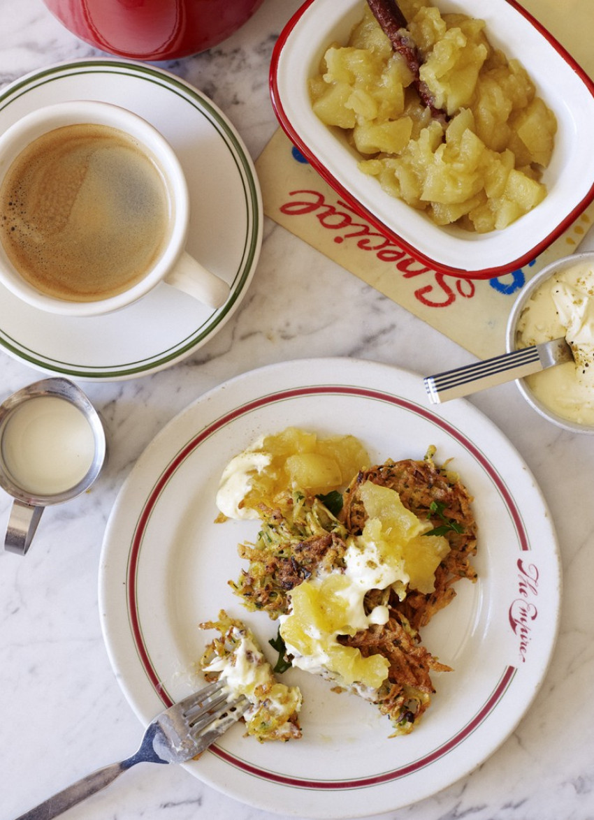 Potato Latkes with Apple Sauce and Crème Fraiche