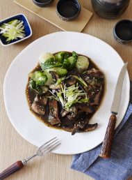 Steak with Soy and Wasabi Braised Mushrooms 