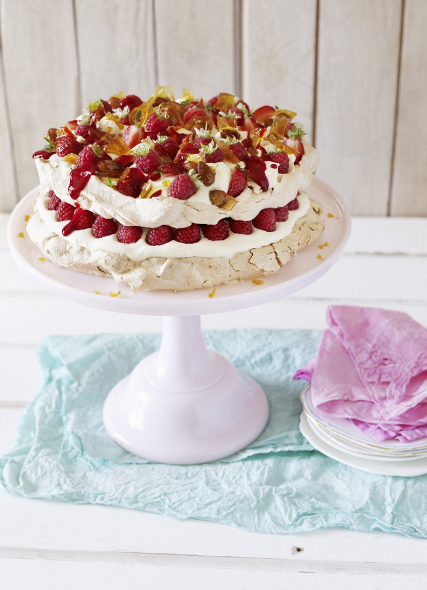 Red Berry, Star Anise and Almond Crunch Meringue Torte