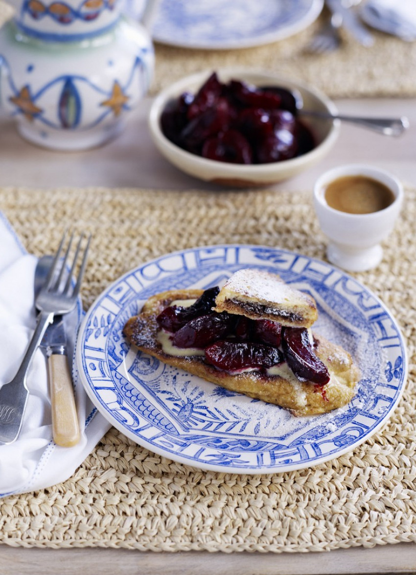 Chocolate French Toast with Roasted Plums and Mascarpone
