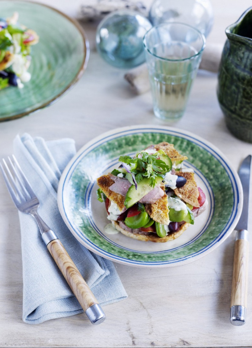 Duck Fattoush Salad with Yoghurt, Tahini and Mint Dressing