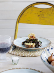 Gruyre Toasts with Sherried Mushrooms and Sizzled Pancetta