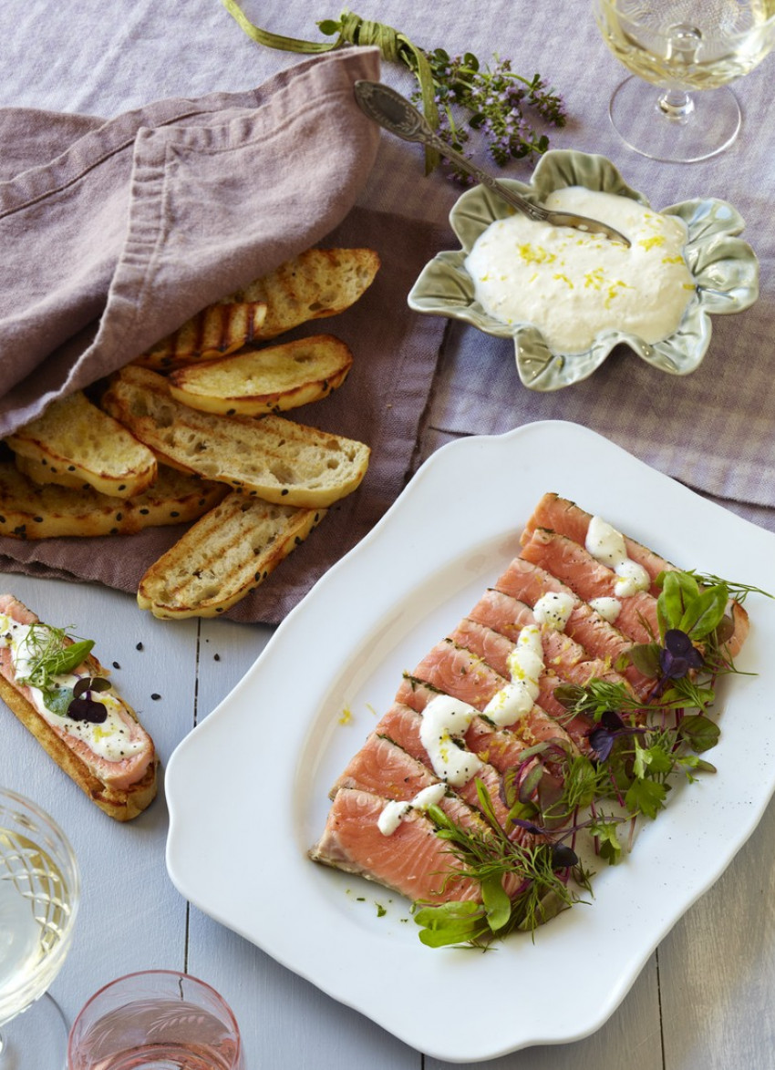 Salmon Crostini with Lemon Crème Fraiche 