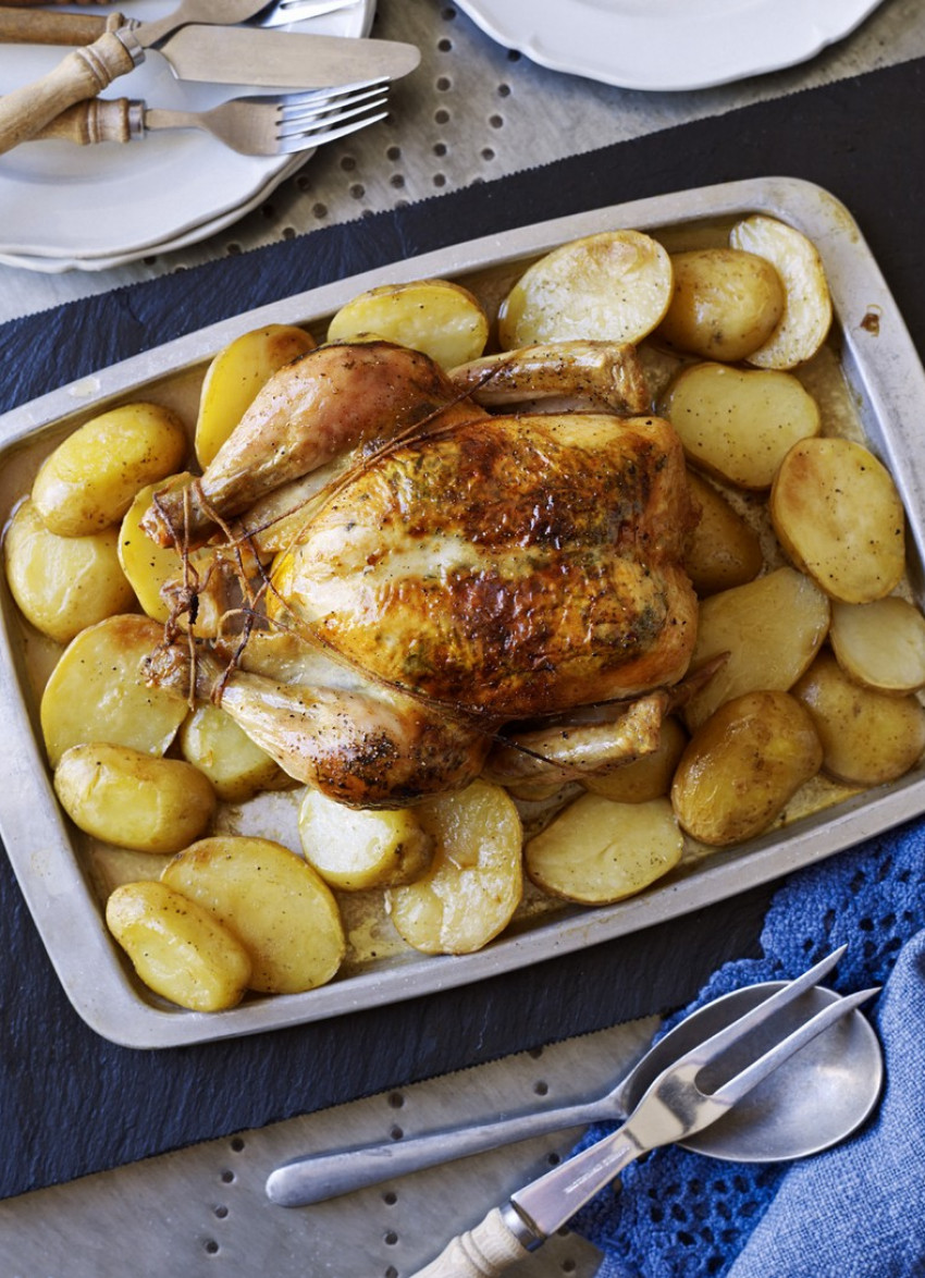 Roast Chicken with Mustard and Rosemary Butter 