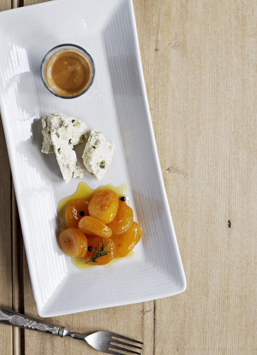 Poached Apricots with Rosemary and Peppercorn Syrup