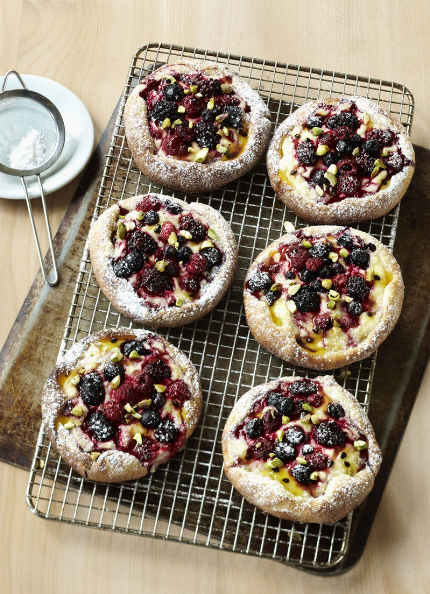 Lemon Curd, Berry and Pistachio Brioches