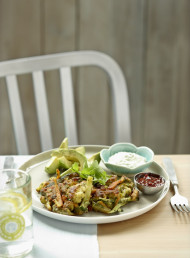 Indian Vegetable Fritters with Lime and Tahini Yoghurt Sauce