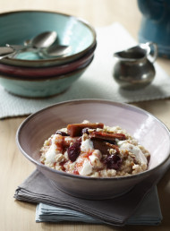 Creamy Quinoa Porridge with Rhubarb, Cherries and Hazelnuts