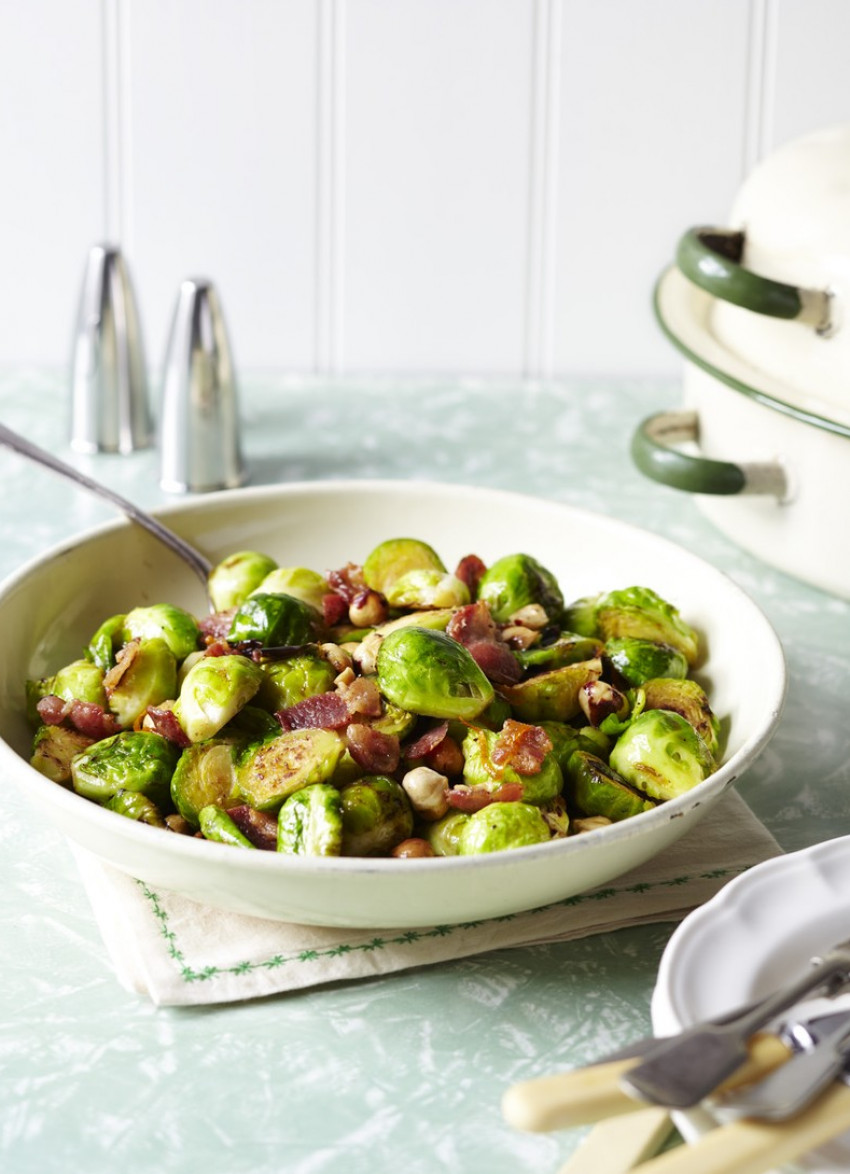 Brussels Sprouts with Bacon, Orange and Hazelnuts