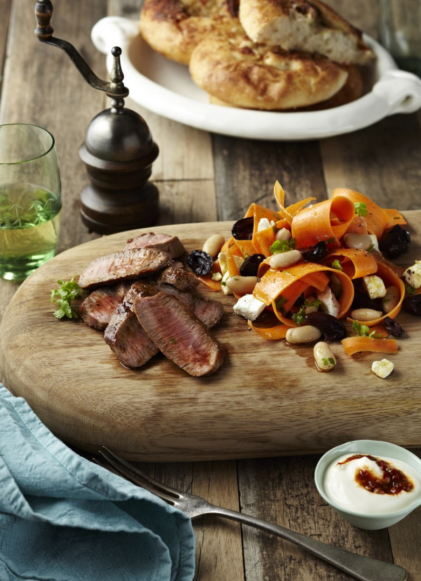 Moroccan Lamb, White Bean and Carrot Salad with Fried Black Olives