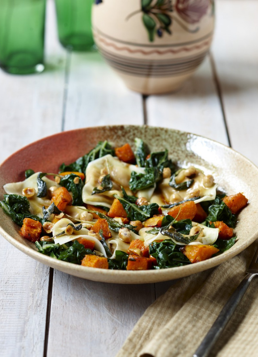 Pumpkin and Ricotta Tortellini with Pumpkin, Hazelnuts and Sage Butter Sauce