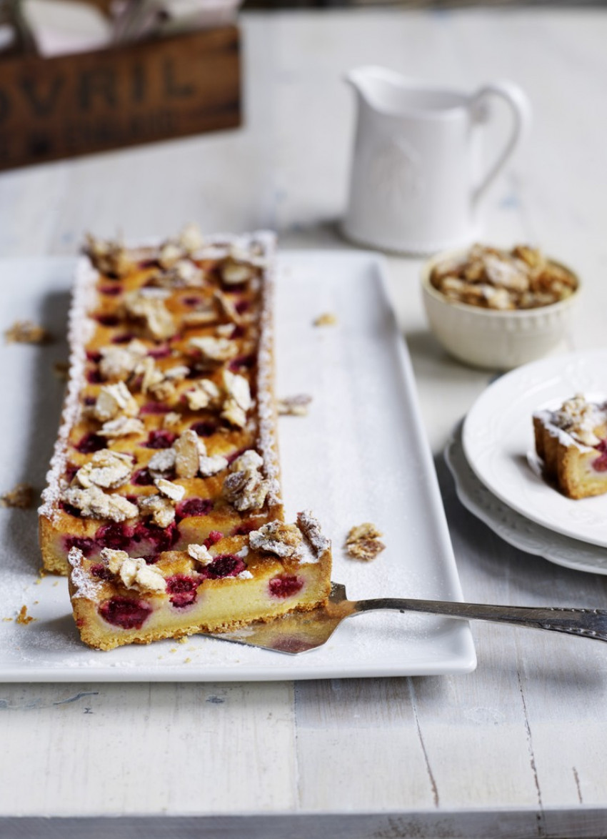 Raspberry, Almond and Sour Cream Tart with Sugared Almonds