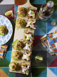 Grilled Chicken, Refried Beans and Radish Tostaditas