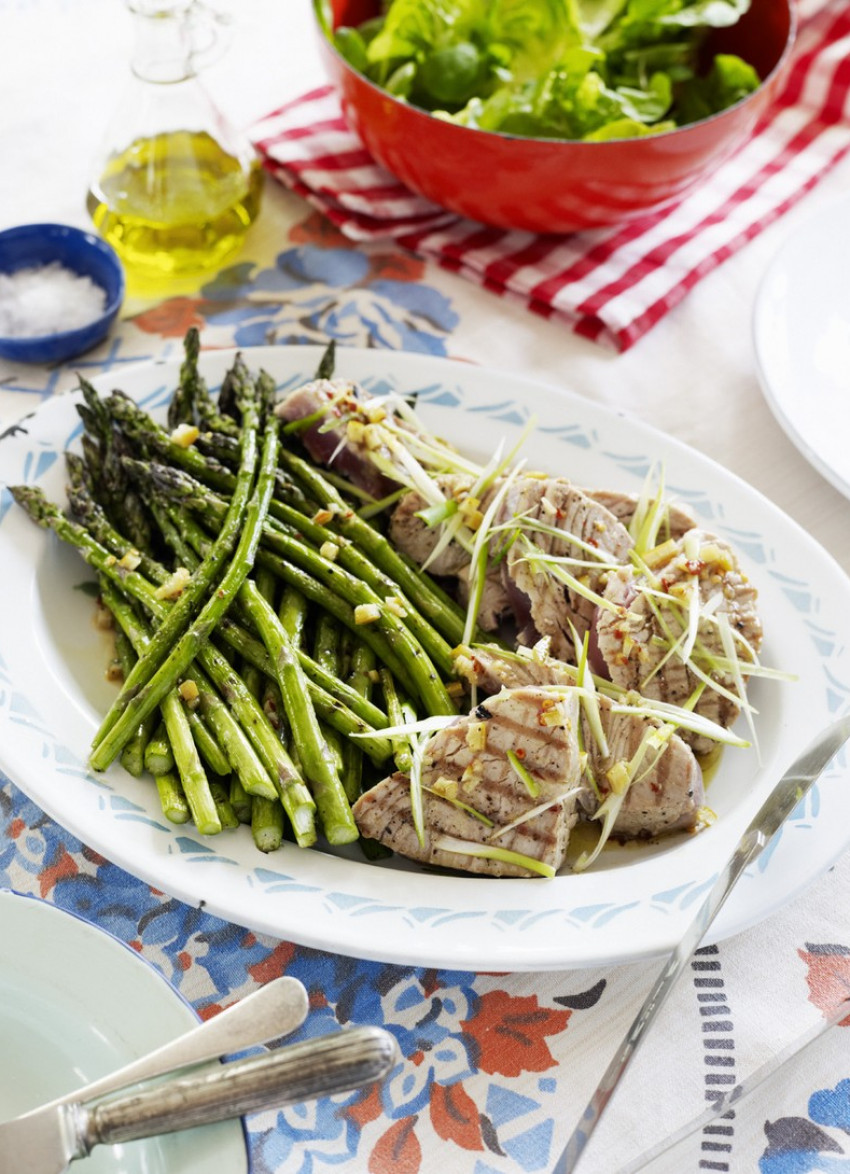 Grilled Tuna and Asparagus with Preserved Lemon Dressing