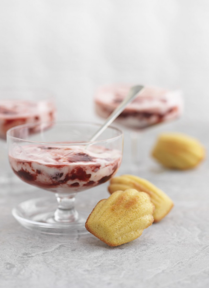 Cardamom Madeleines with Roasted Tamarillo Fool