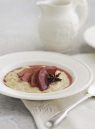 Vanilla Rice Pudding with Shiraz Poached Quinces
