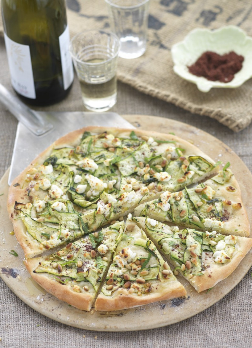 Zucchini, Mint and Goats Cheese Pizzas