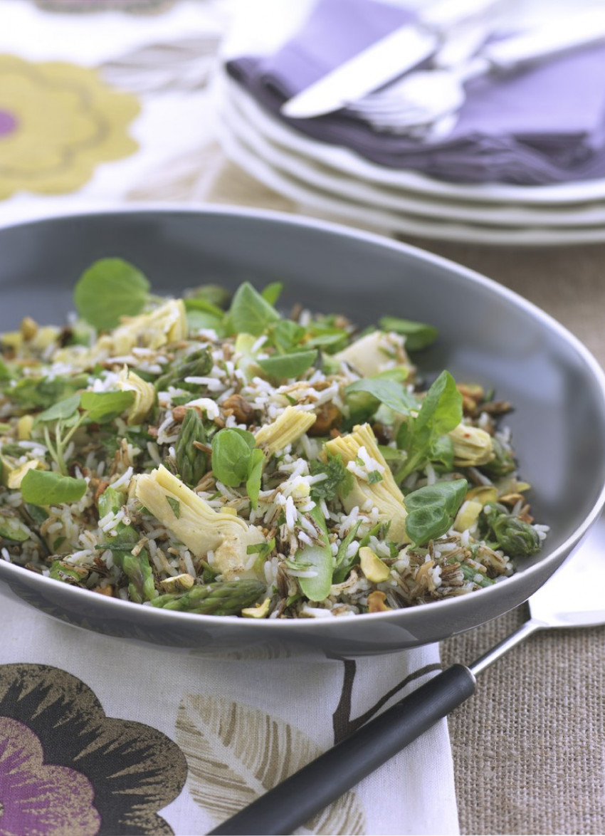 Zesty Rice Salad with Preserved Lemon, Artichokes and Asparagus