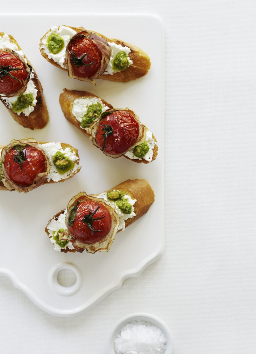 Roasted Tomato, Pancetta and Goats Cheese Tartines