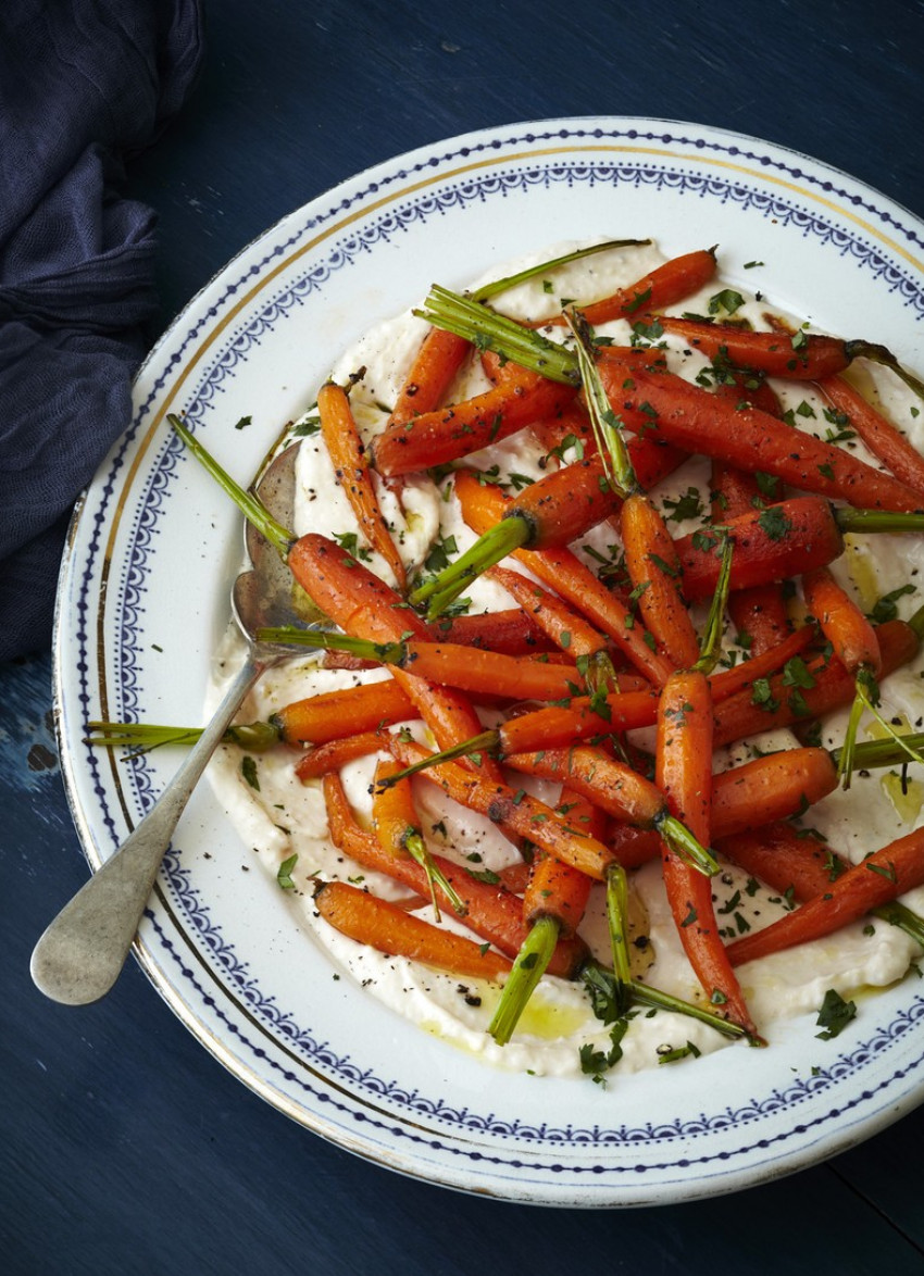 Glazed Carrots with White Bean and Feta Pure