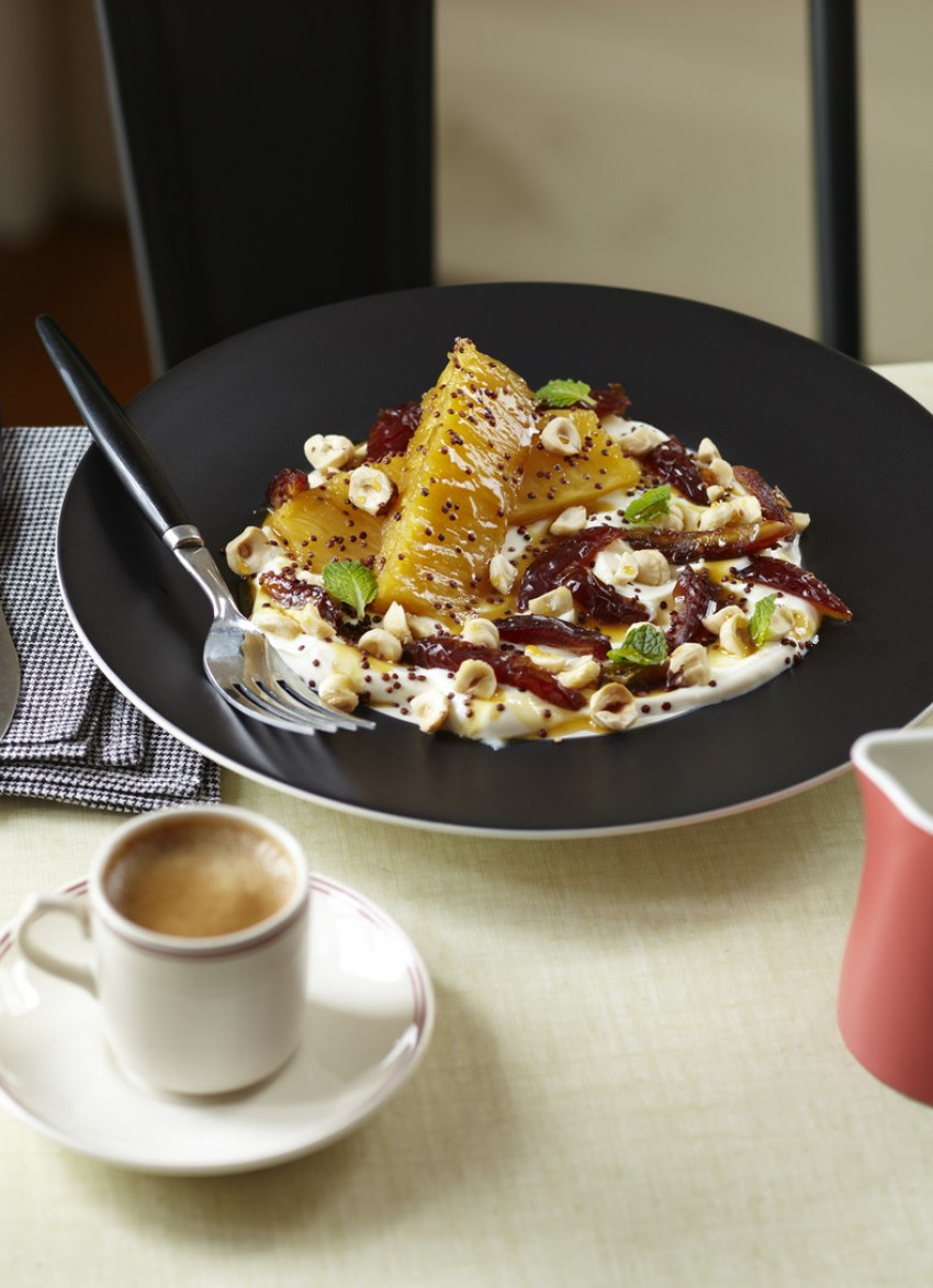 Caramelised Pineapple with Yoghurt, Fresh Dates and Toasted Quinoa