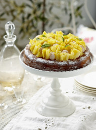 Orange and Ginger Cake with Ginger Syrup, Lychees and Pineapple 