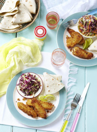 Spicy Crumbed Fish with Coleslaw and Warm Tortillas