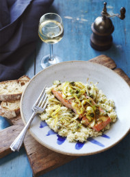 Roasted Salmon with Caper and Mustard Dressing and Risotto