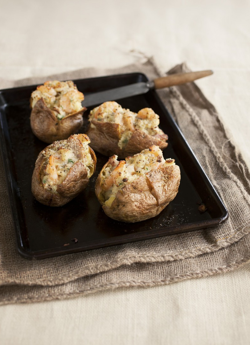 Stuffed Baked Potatoes with Prawns and Smoked Fish