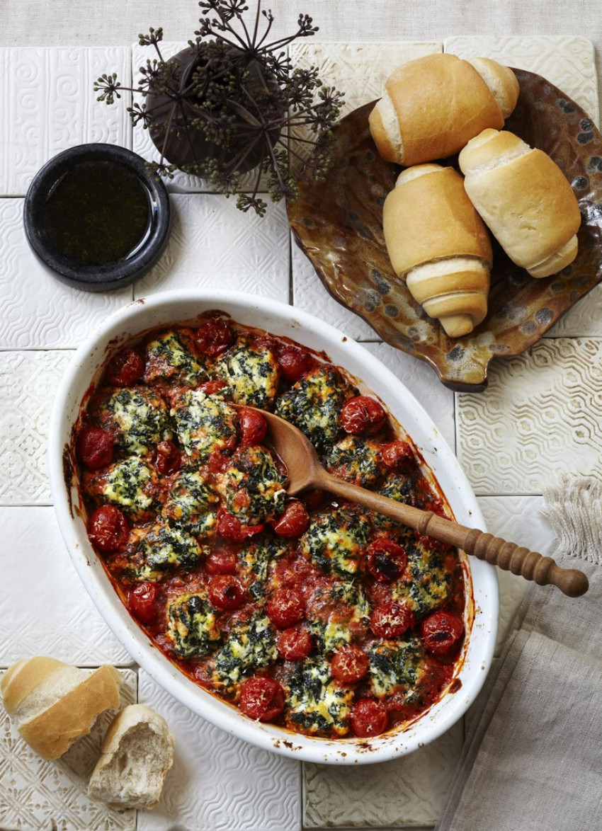 Spinach and Ricotta Gnocchi Baked with Cherry Tomatoes » Dish Magazine
