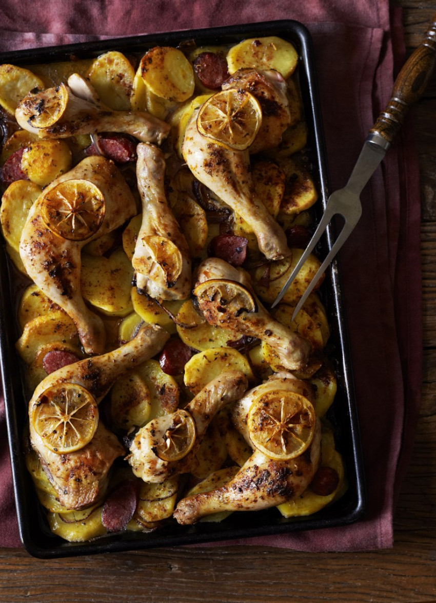 Tray-Baked Chicken with Potatoes and Chorizo