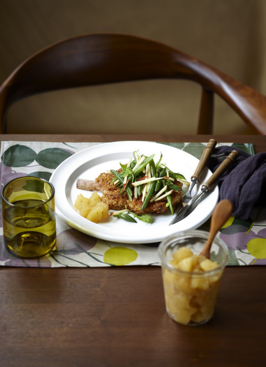 Almond Crumbed Pork Chops, with Green Bean Salad 
